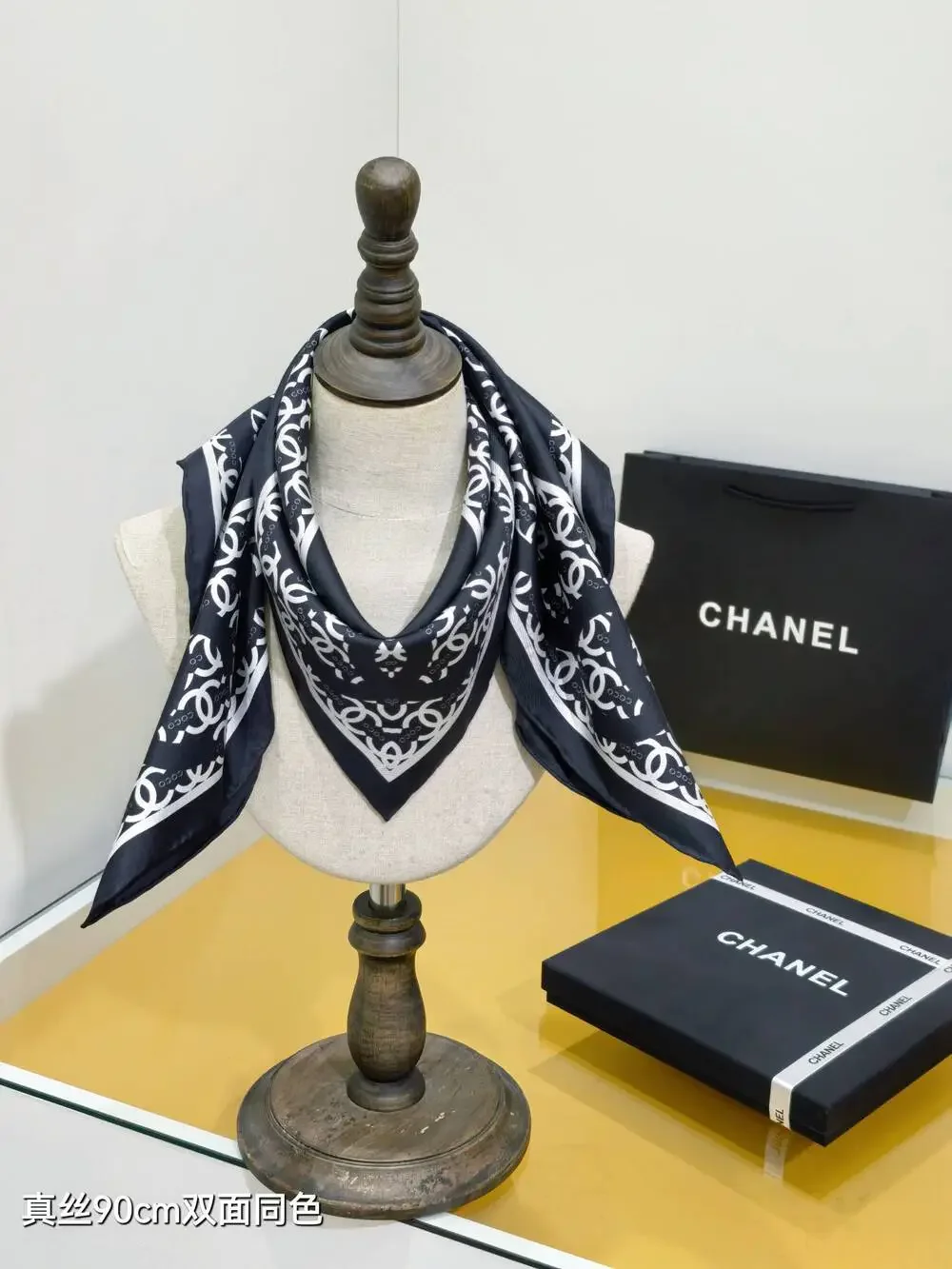 CHANEL Silk CC Logo Square Scarf 90×90cm